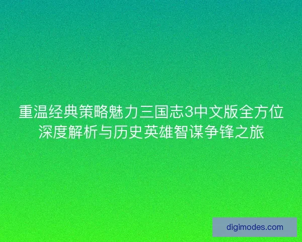 重温经典策略魅力三国志3中文版全方位深度解析与历史英雄智谋争锋之旅 重温经典策略魅力三国志3中文版全方位深度解析与历史英雄智谋争锋之旅